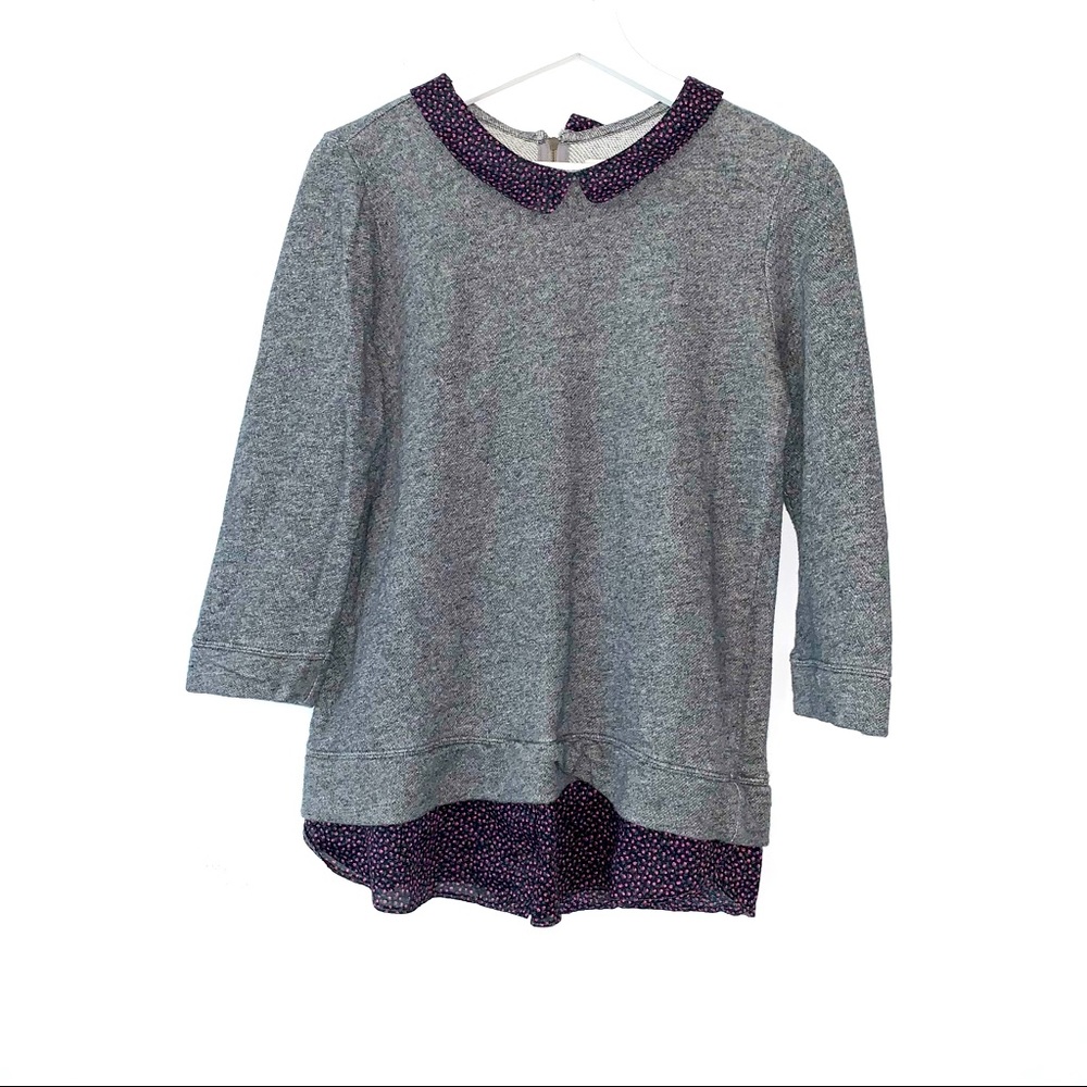LOFT Layered sweater with floral trim size medium